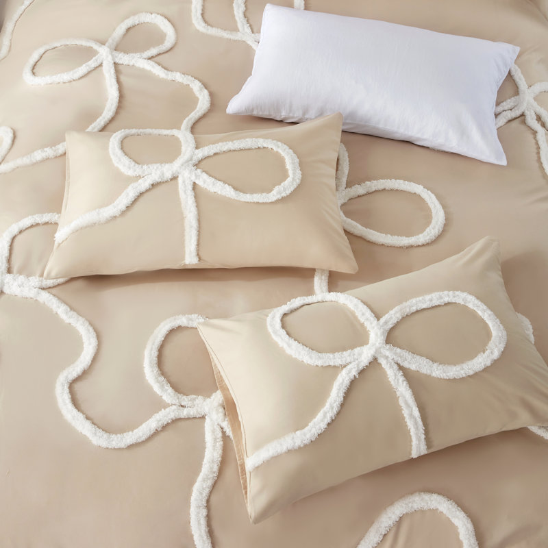 Boho Tufted Embroidered Duvet Cover Set with Zipper and Ties for All Season, Twin Duvet Cover + 1 Pillowcase, Khaki