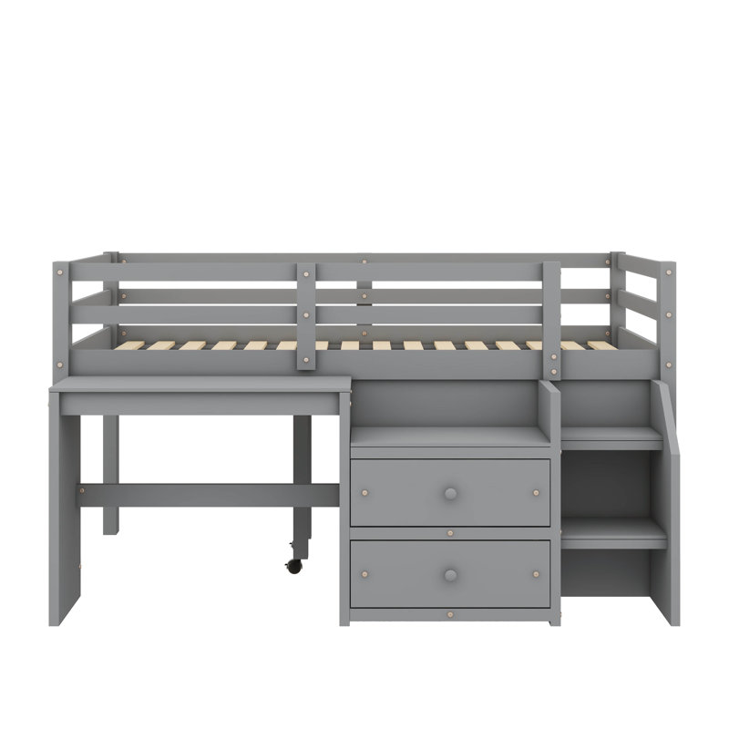 Lit mezzanine avec bureau et tiroirs Jianah, Simple, gris