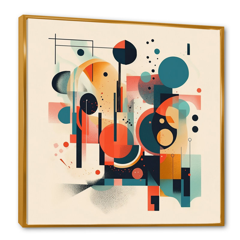 «Orange Contemplative Space IV» - Minimalisme, impressions sur toile, H 16 po x l 16 po x P 1 po, Cadre flottant doré