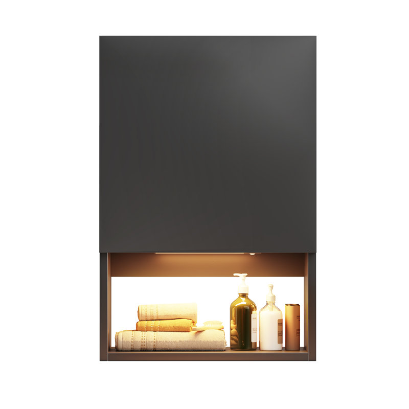 Wall Mounted Bathroom Storage Cabinets With Lights, Matte Black