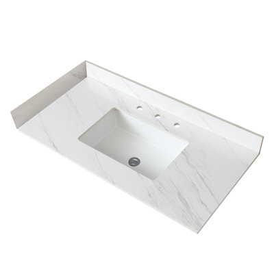 White Sintered Stone Bathroom Countertop, 31 Inch With 4" High Backsplash And Undermount Sink, Timeless Beauty Vanity Top Inch, Pre-Drilled Faucet Hole, Easy To Clean