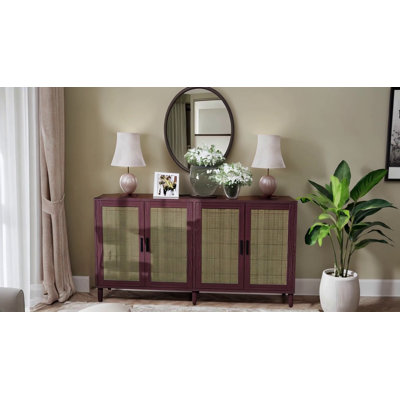 70" Rattan Buffet Cabinet With Storage, 4-Door Sideboard Buffet Cabinet With Adjustable Shelves