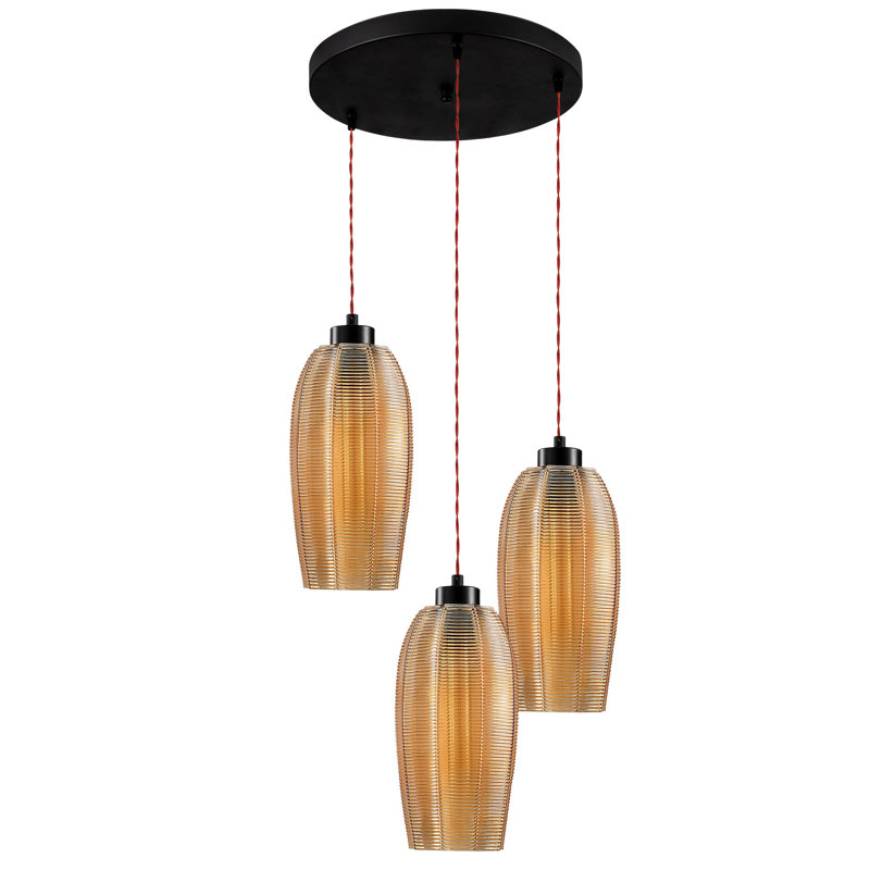 Luminaire suspendu géométrique à 3 lumières Nojus, Cuivre, Noir / rouge