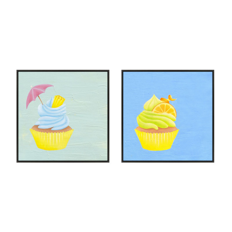 Summer Cupcakes. Set Of 2 Print by Katy Montica, Black Framed Canvas, 20" W x 20" H x 1.38" D