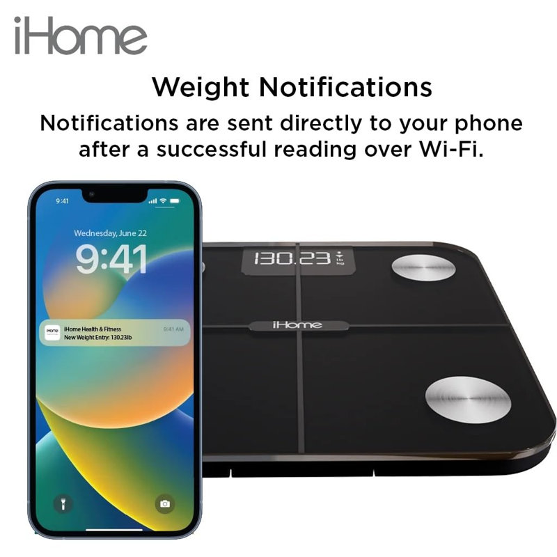 iHome WiFi Smart Scale - Analyseur de composition corporelle, Auto-Sync