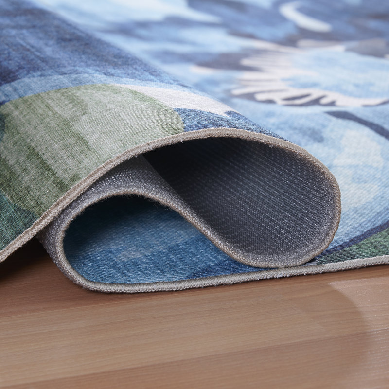 Kai Machine Washable Indoor/Outdoor Rugs, Rectangle 5' x 7', Blue Green