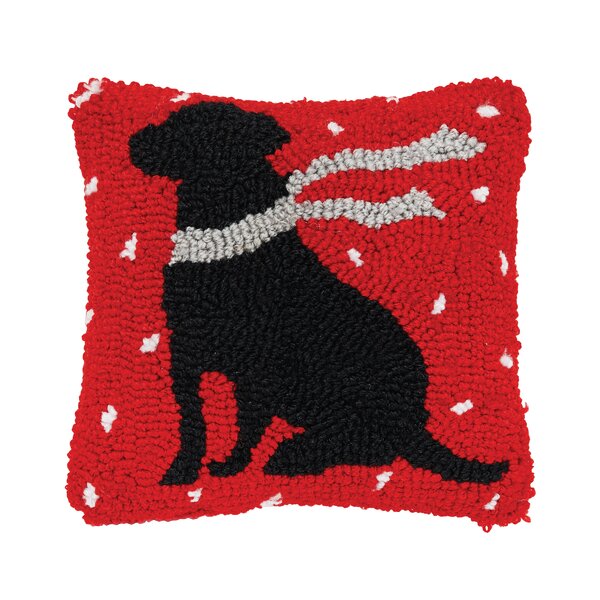 Dog in red truck wool pillow.