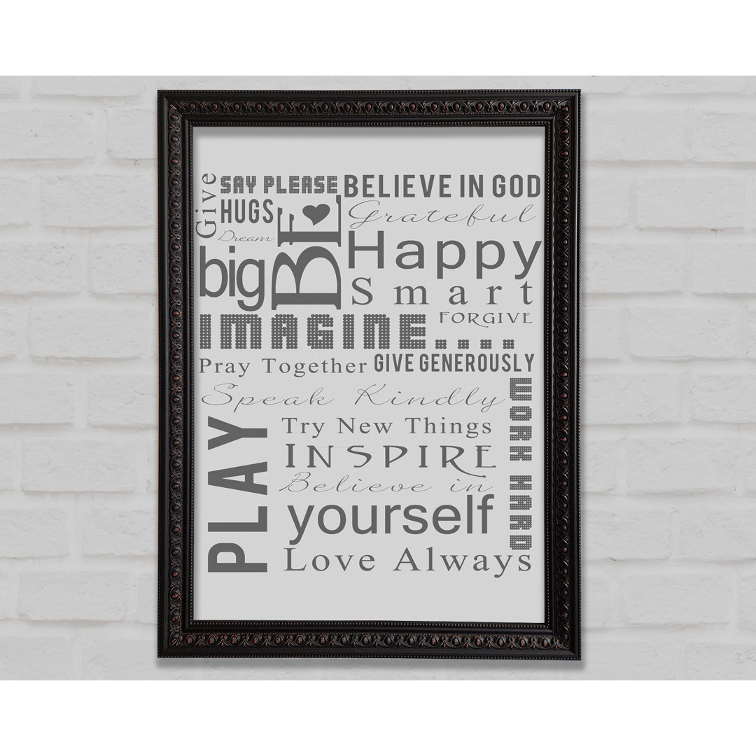 Home Quote Family Rules Be Happy Love Always Grey - Einzelner Bilderrahmen Kunstdrucke