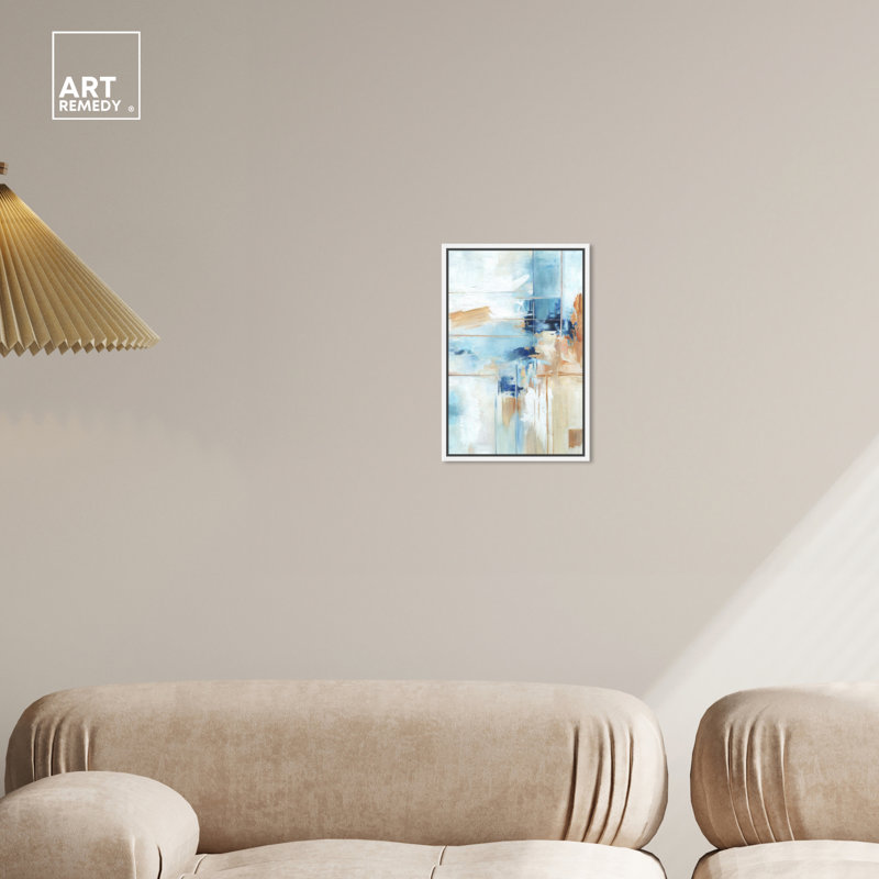 Blue and Beige Abstract Canvas Art with White Frame, 11" x 16"