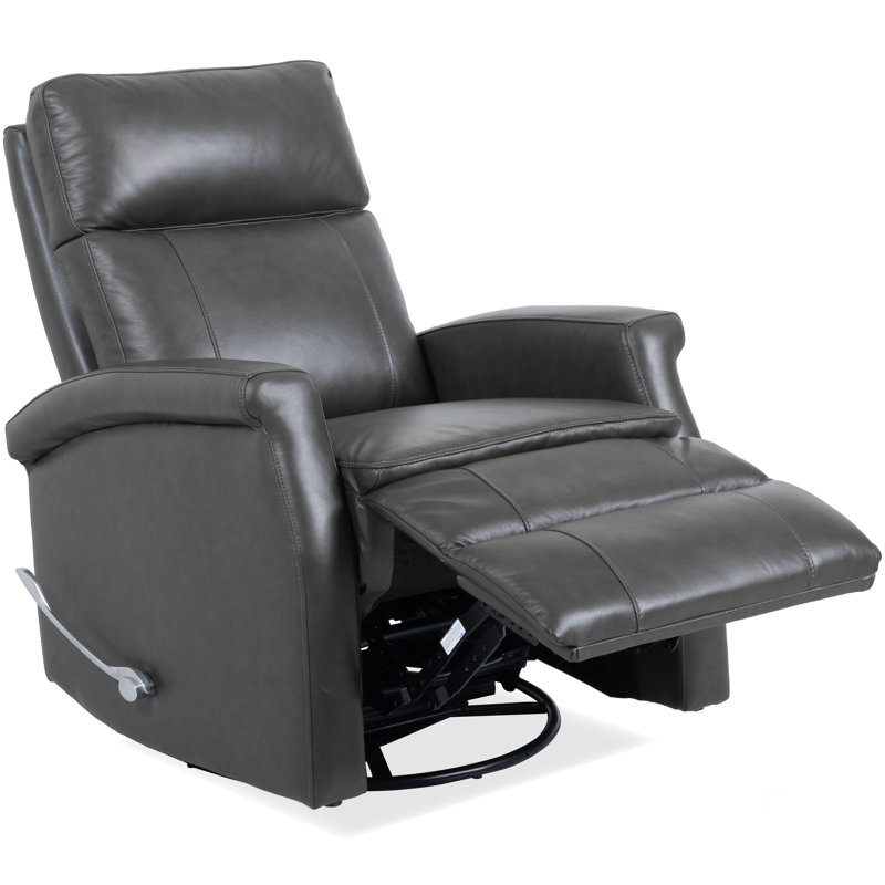 32" Top Grain Leather Manual Swivel Glider Recliner with Rolled Arms, Raven