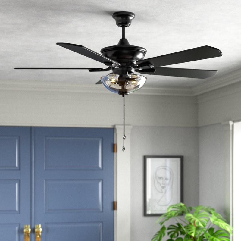 Ventilateur de plafond standard à 5 pales de 52 po avec chaîne de traction et ensemble d'éclairage inclus Cayman, Noir mat