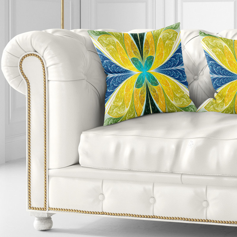 Yellow Fractal Stained Glass - Abstract Printed Pillow, Throw Pillow, 16" x 16"