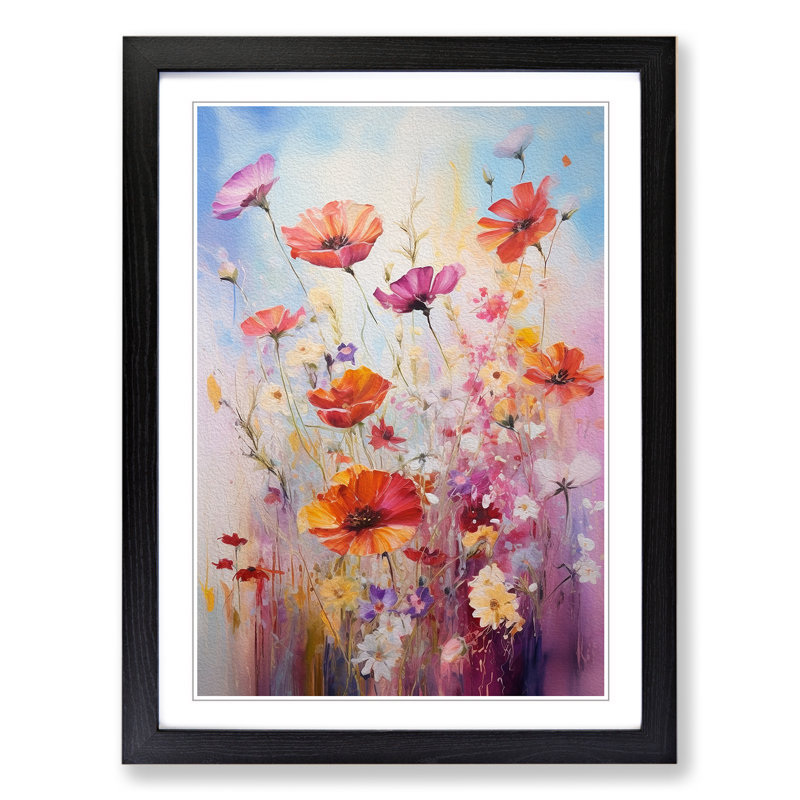 Wildflowers Gestural Art - Framed Print, 46cm H x 34cm W, Black Framed