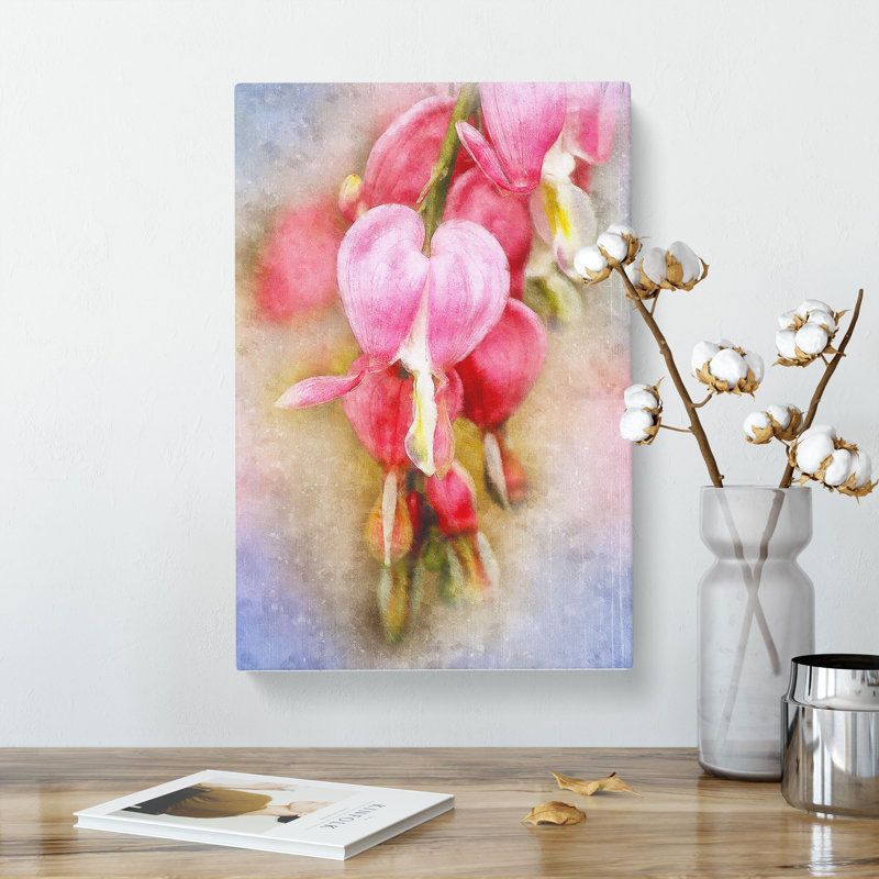 Pink Bleeding Heart Flowers - Wrapped Canvas, 60cm H x 40cm W x 3cm D
