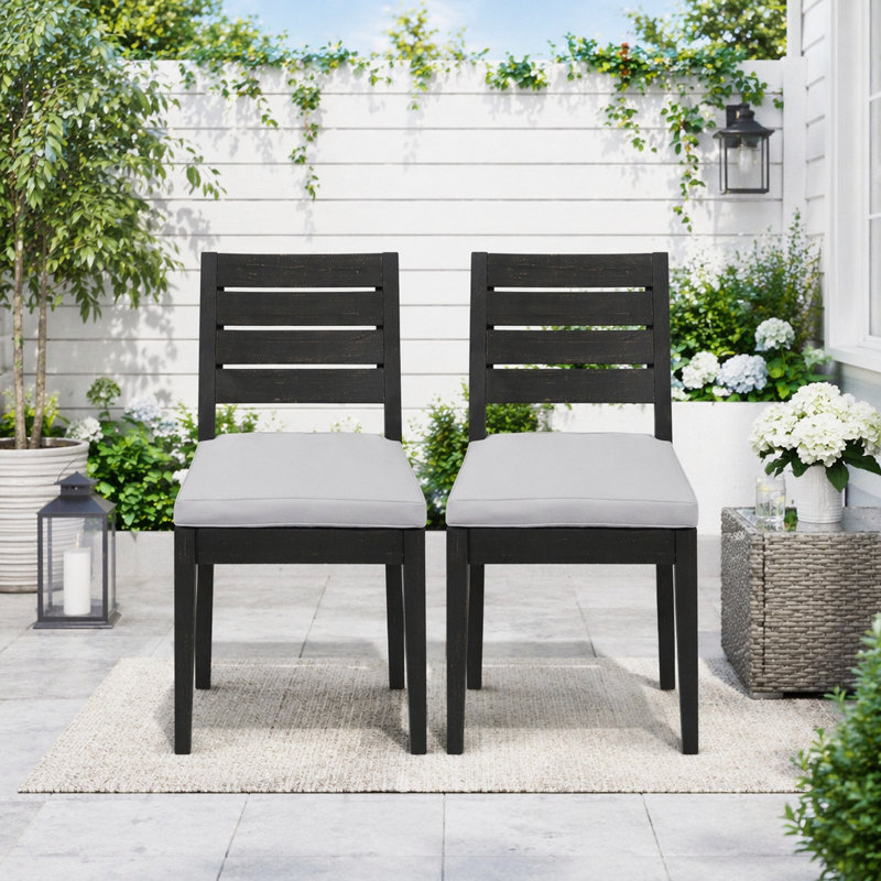 Chaise d'extérieur sans accoudoirs en bois d'acacia avec coussins, Gris clair