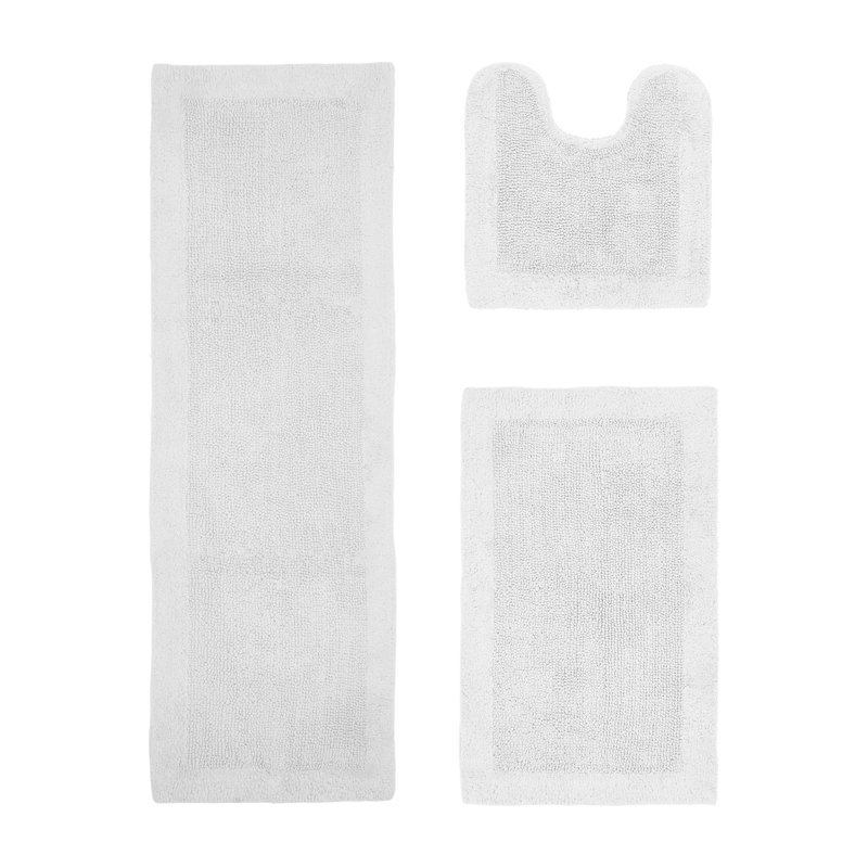 Merkel 100% Cotton 2370 GSM Tufted Reversible 3-Piece Bath Rug Set – Ultra Soft, Highly Absorbent, Machine Washable, OEKO-TEX Certified, Ideal for Shower, Bathtub, Vanity & Toilet Areas, White