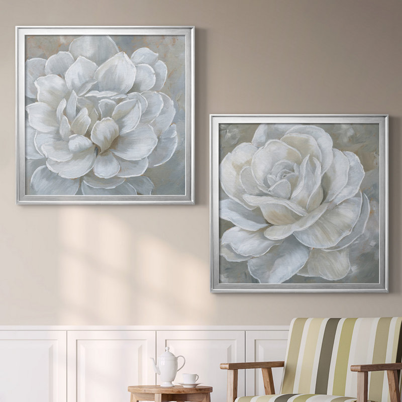 «Bombshell Bloom I», ensemble de 2 reproductions d'art sur toiles, Toile avec cadre argenté, H 22,5 po x l 45 po