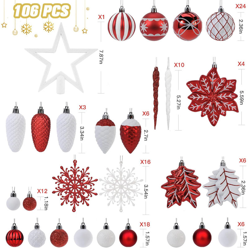 5.12cm Metal Shatterproof Holiday Shaped Ornament, Red/White
