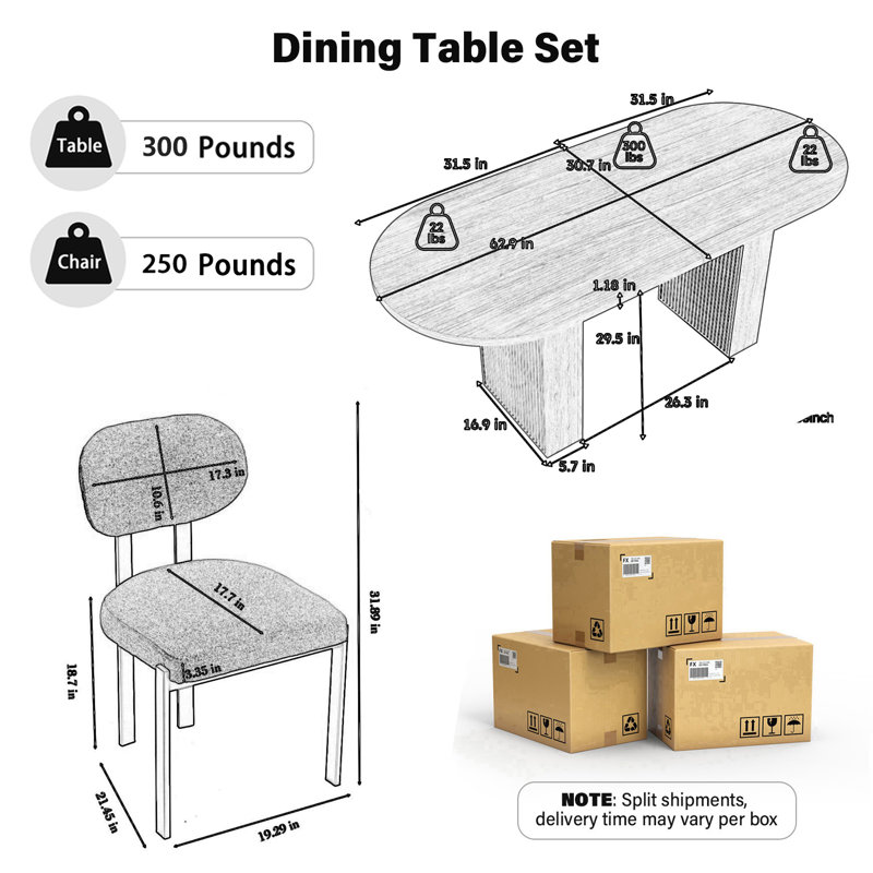 Oval Double Pedestal Kitchen Table Sets, 7 Pieces: Table, 6 Chairs, Black