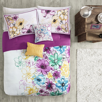 Édredon bleu / double, édredon asymétrique à motif floral avec taies décoratives florales