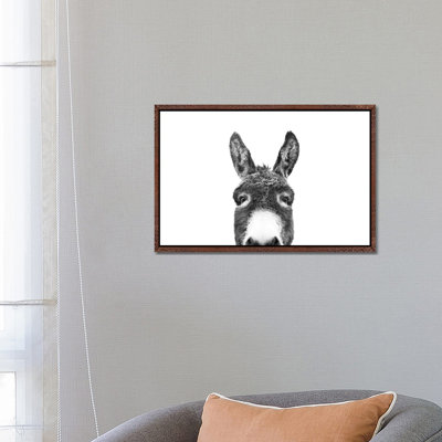 Peeking Donkey In Black & White by Sisi & Seb - Wrapped Canvas Print