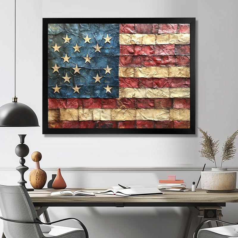Declaration of Independence American Flag I - drapeau, art mural pour le salon, H 12 po x l 20 po, Noir