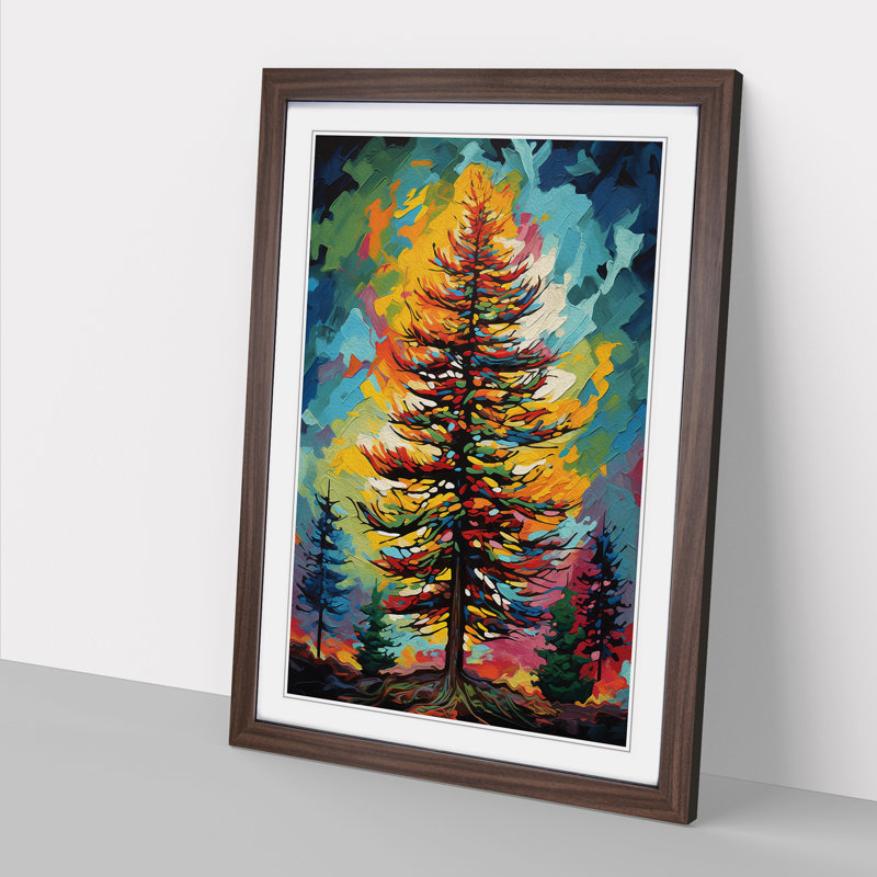 Pine Tree Pop No.2 - Single Picture Frame Print on Wood, 46cm H x 34cm W x 2cm D, Walnut Framed