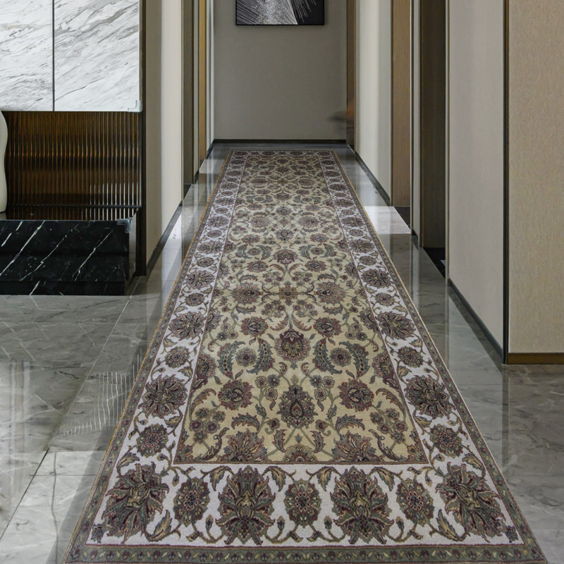 Tapis de couloir doré et ivoire de haute qualité noué à la main Trinity