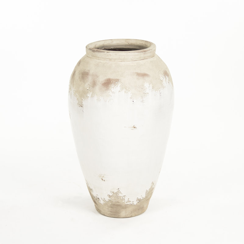 Distressed Off-White Ceramic Floor Vase, 31" Tall