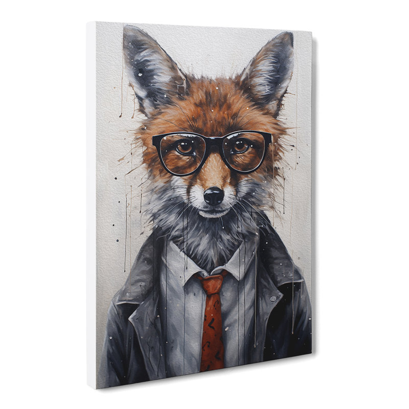 Fox with Glasses Painting - Wrapped Canvas, 76cm H x 50cm W x 3cm D