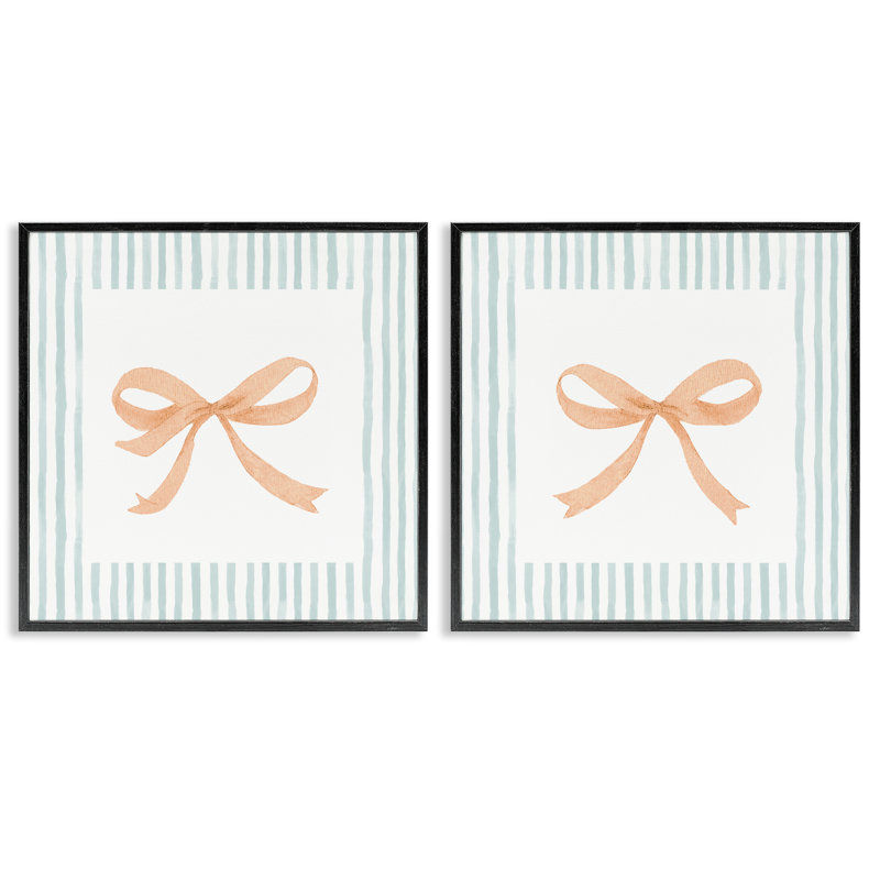 Ensemble de 2 giclées encadrées de bandes oranges et de rayures bleues, design par Patricia Pinto, H 24 po x l 24 po