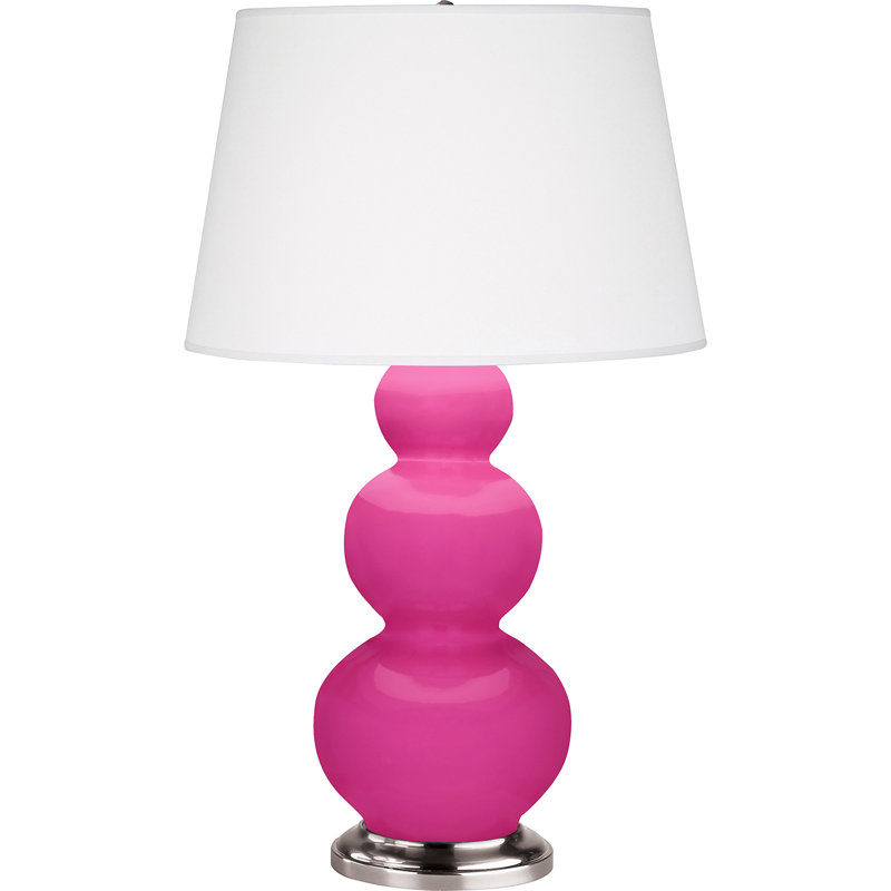 Lampe de table en verre et métal, Rose vif / argent