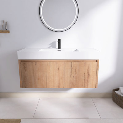 Lavenia 48" Modern Wall Mounted Bathroom Vanity with Resin Sink, Soft-Close Doors
