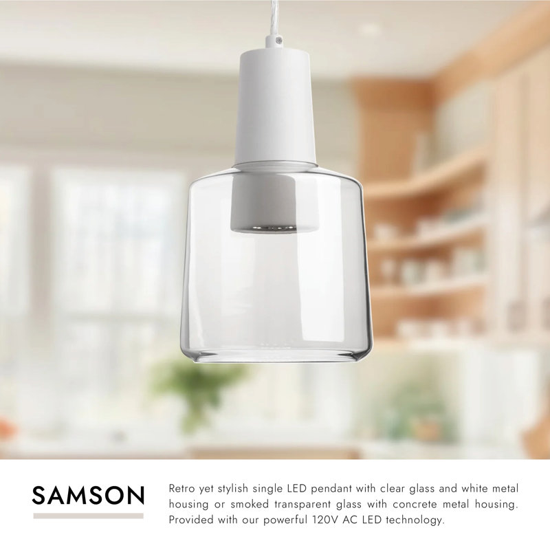 1 - Light LED Pendant, White, Clear