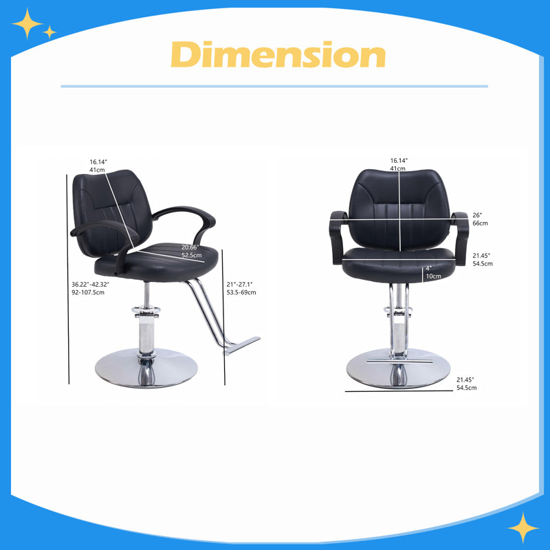 Fauteuil de coiffure hydraulique, Noir, Argent
