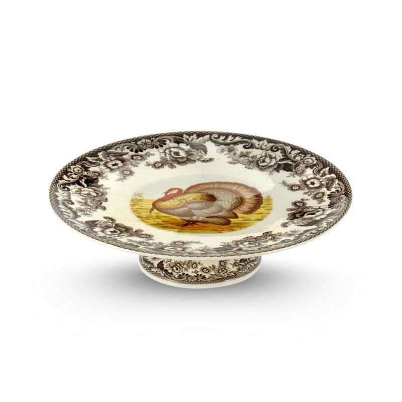 Spode Woodland Footed Cake Plate Serveware - Brown & White