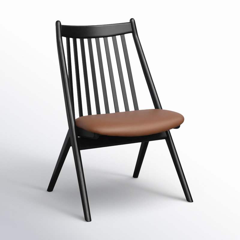 Black Faux Leather and Wood Slat Back Dining Chairs, Set of 2