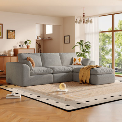Canapés modulaires 108 po en forme de L pour le salon, canapé modulaire en L avec repose-pieds, canapé convertible modulaire 3 places, gris