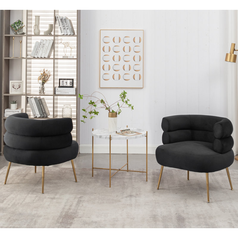 Demetrius Upholstered Barrel Chair, Black Velvet