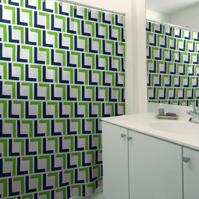 Rideau de douche géométrique simple, Gris loup / bleu marine collège / blanc, Non