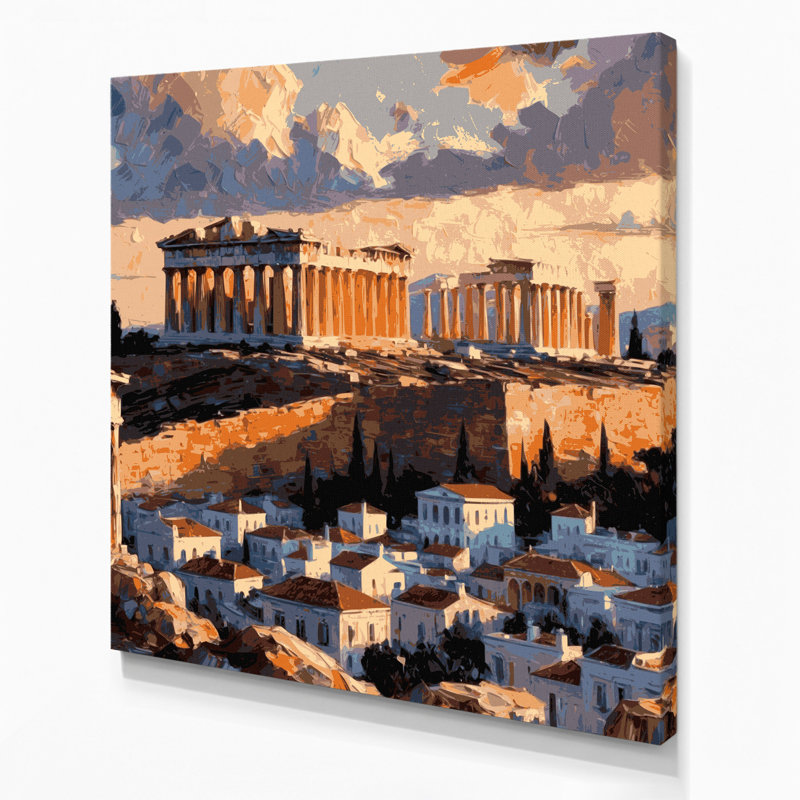 Art urbain sur toile brun, "Villes d'Athènes, Grèce", H 32 po x l 32 po