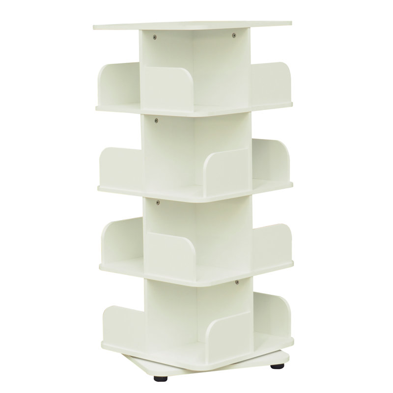 Bibliothèque rotative en bois Holthaus avec tablettes de rangement ouvertes pour livres, DVD et présentoir multimédia, Blanc