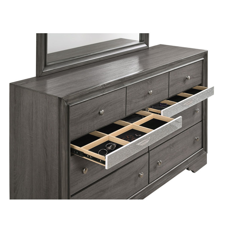 Ensemble de chambre avec lit plateforme et rangement Marielena Risa, Noir / argent, Grand