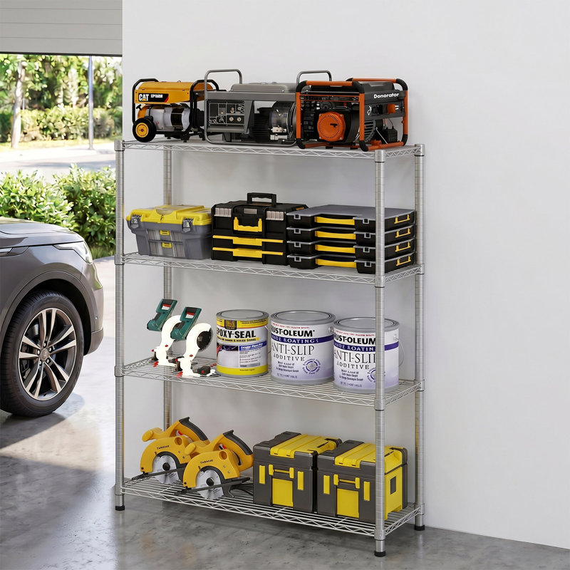 35In.W 4-Tier Freestanding Storage Shelf Adjustable Shelf Spacing without Weels