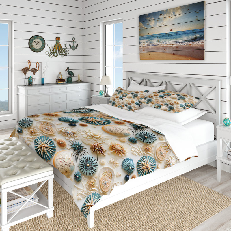 Literie Coastal Neutrals Boho Collage I, Housse de couette pour très grand lit et 2 très