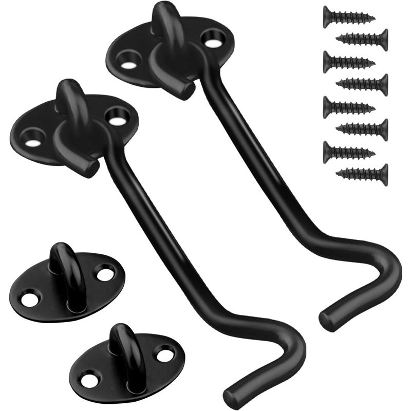 Domira Black Hook & Eye Latch – Heavy Duty Stainless Steel Door Lock | 3, 4, 6, 8 Inch | Gate Hook And Eye Latch For Wooden Doors, Sheds, Barns, Windows & Garden Gates