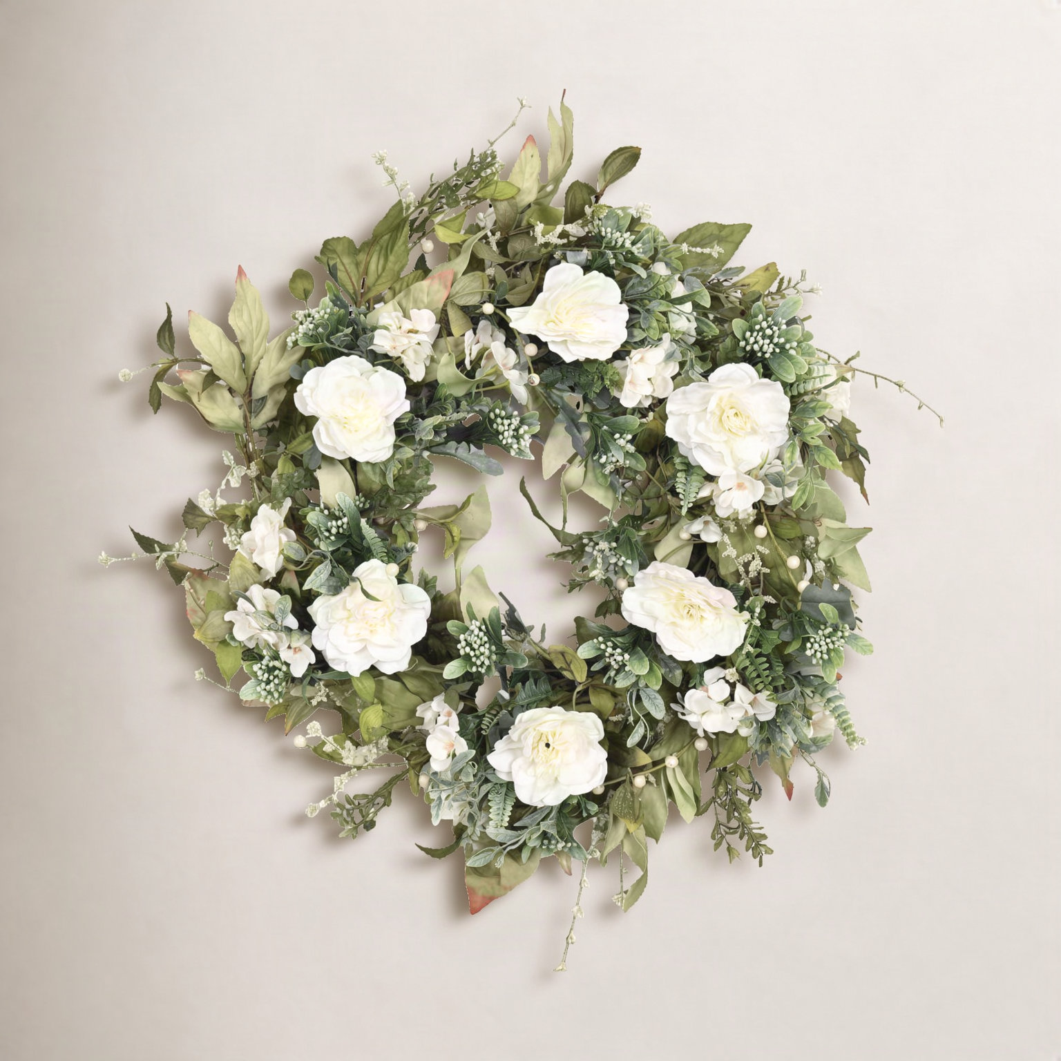 24" Handcrafted Peony No Holiday Wreath