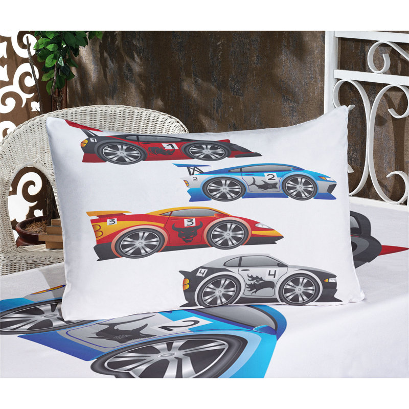 Ambesonne Cars Fitted Sheet & Pillow Sham Multicolor, Full Sheet Set + 5 Additional Pieces
