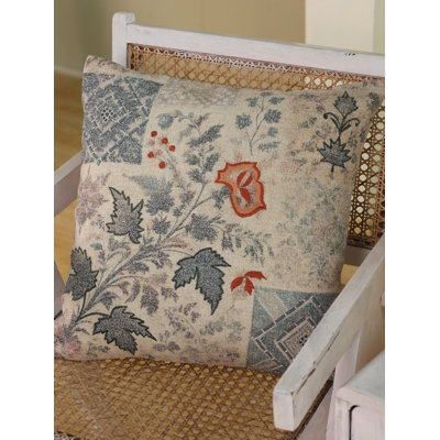 Vintage Style Printed Linen Pillow Cover With Embroidery