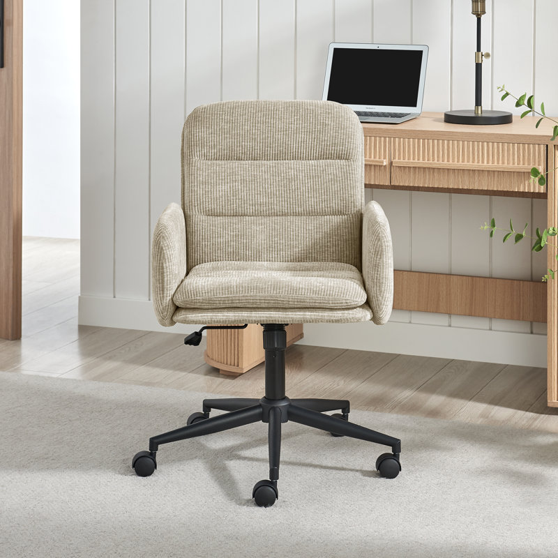 Tarsilia Upholstered Soft Jumbo Corduroy Swivel Office Chair - Modern Contemporary Style, Beige
